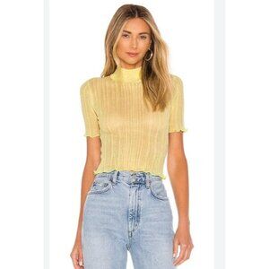 Majorelle Yellow Arbor Shortsleeved Sheer Mock Neck Top Size med